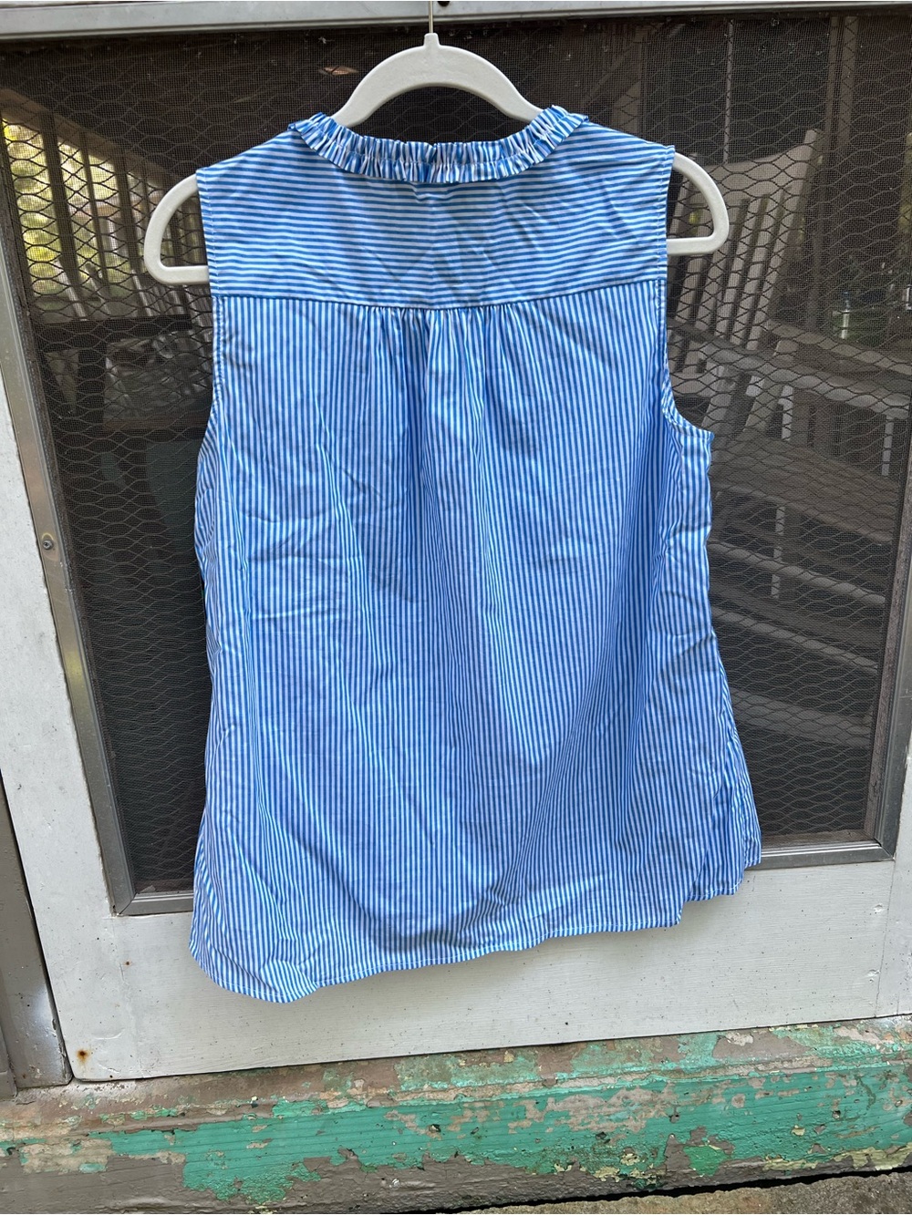 crown & ivy Blue and White Striped Ruffle Neck Sleeveless Camisole - Picture 3 of 3